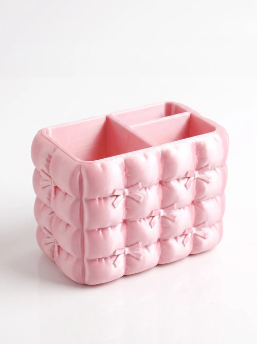 Aesthetic Quilted Bow Makeup Organizer Brush Hold